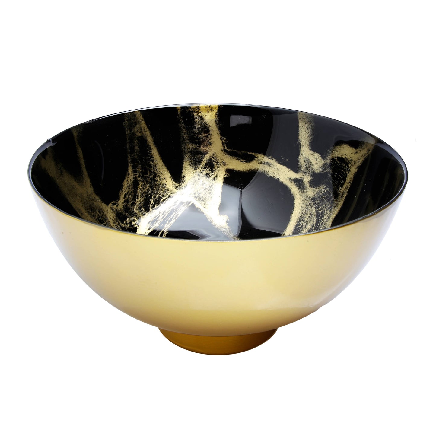 10.5" Black and Gold Marbleized Glass Footed Bowl