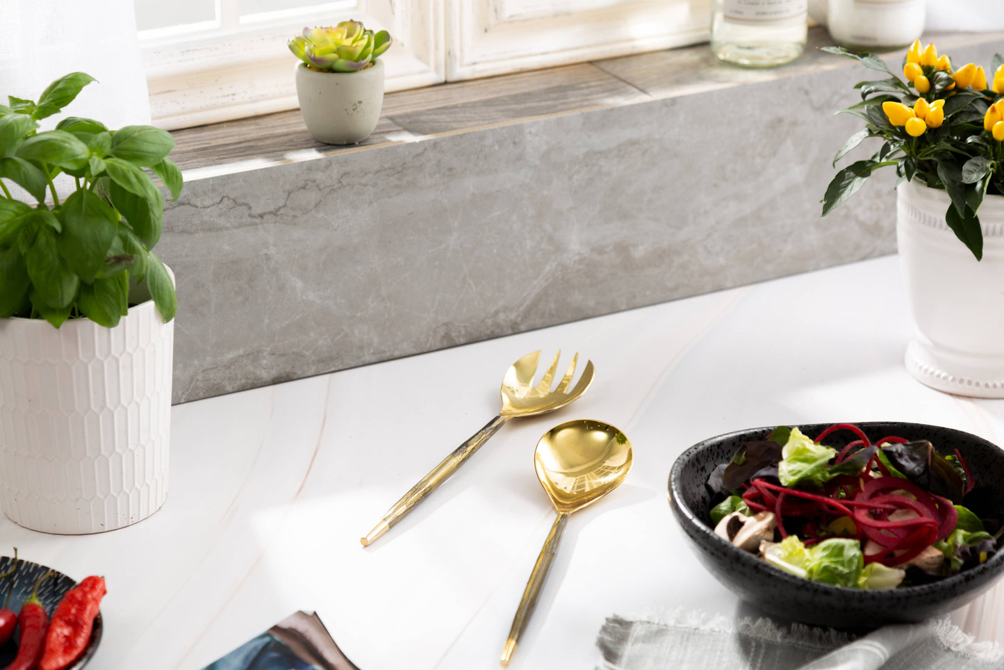 12”L Set Of 2 Salad Servers Gold