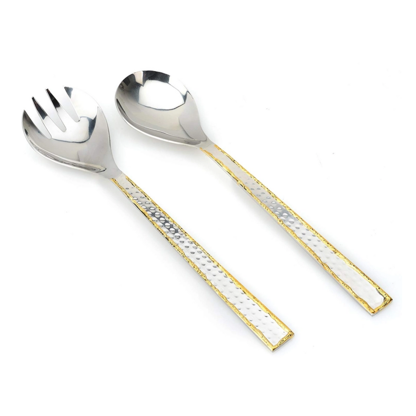 11”L Set Of 2 Salad Servers Hammered Silver And Gold