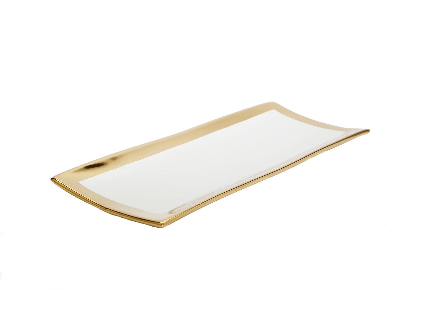 Gold Edged White Rectangular Tray