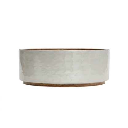 White Pearl Wood Salad Bowl Large