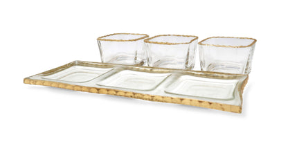 3 Bowl Relish Dish on Tray with Gold Rim