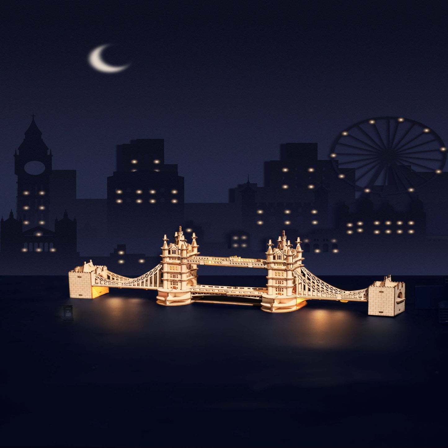 3D Laser Cut Wooden Puzzle: Tower Bridge with lights