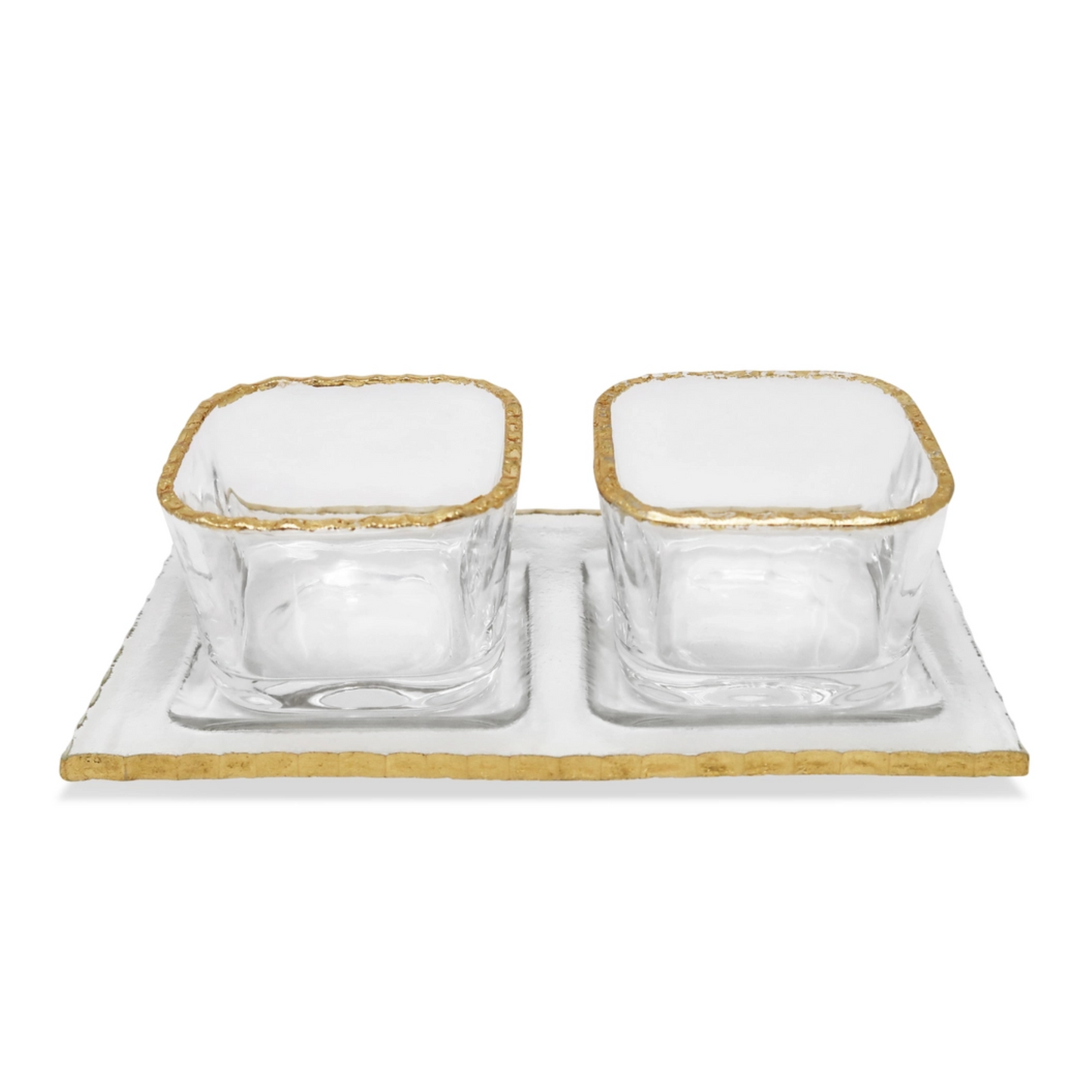 2 Bowl Relish Dish on Tray with Gold Border