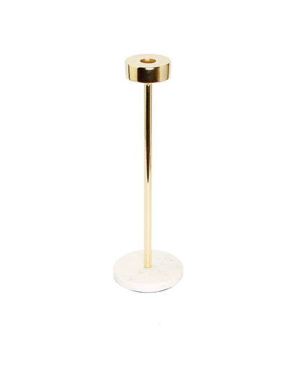 Gold Taper Candle Holder on Marble Base - 14"H