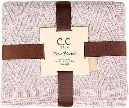 Baby Throw Blanket - Diagonal Basketweave (Rose)