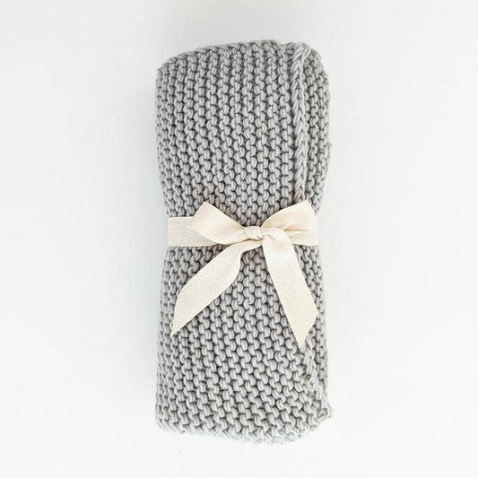 Ice Grey Garter Stitch Knit Baby Blanket