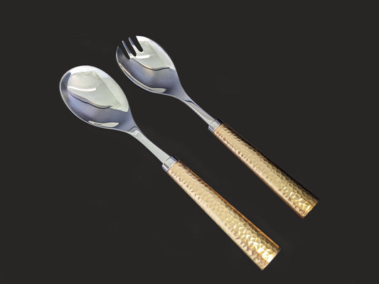 Stainless steel salad server in two tone hammered design GLD