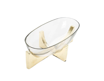 Glass Oval Bowl on Gold Block Base