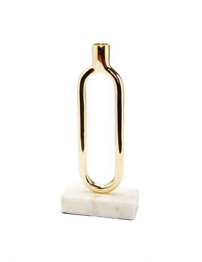 Gold Loop Taper Candle Holder on Marble Base - 11.75"H