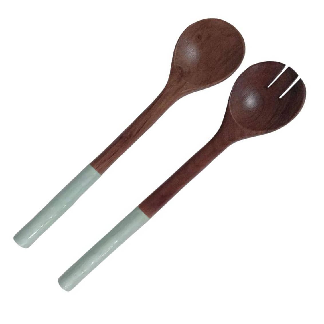 White Pearl Textured Enamel Wood Salad Servers