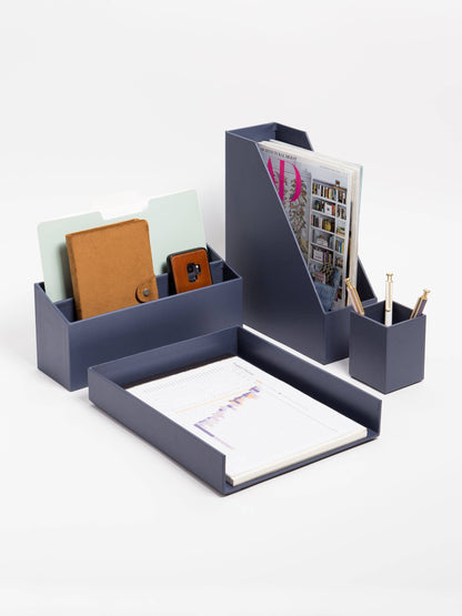 Solid Navy Desk Organizer Set