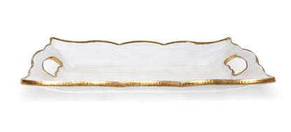 Rectangular Glass Tray with Handles and Gold Rim