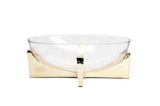 Glass Oval Bowl on Gold Block Base