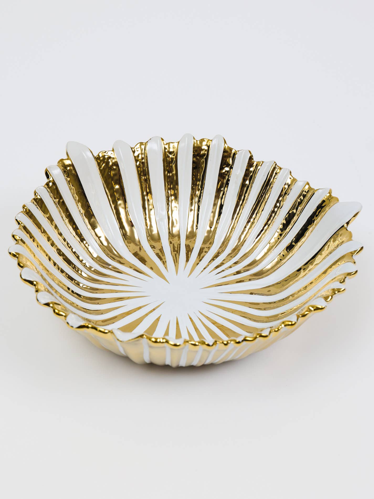 White and Gold Striped Flower Shaped Salad Bowl