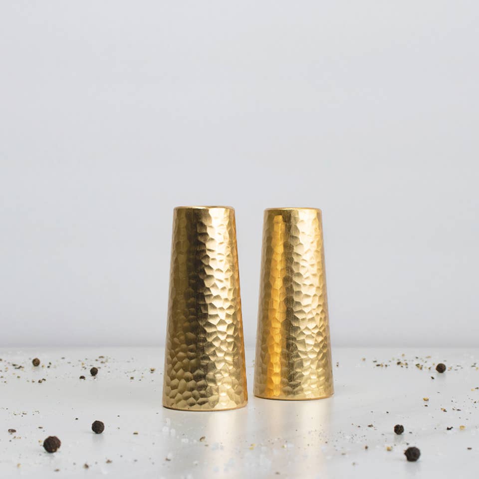 Salt and Pepper Shaker Set with Two Tone Hammered Design