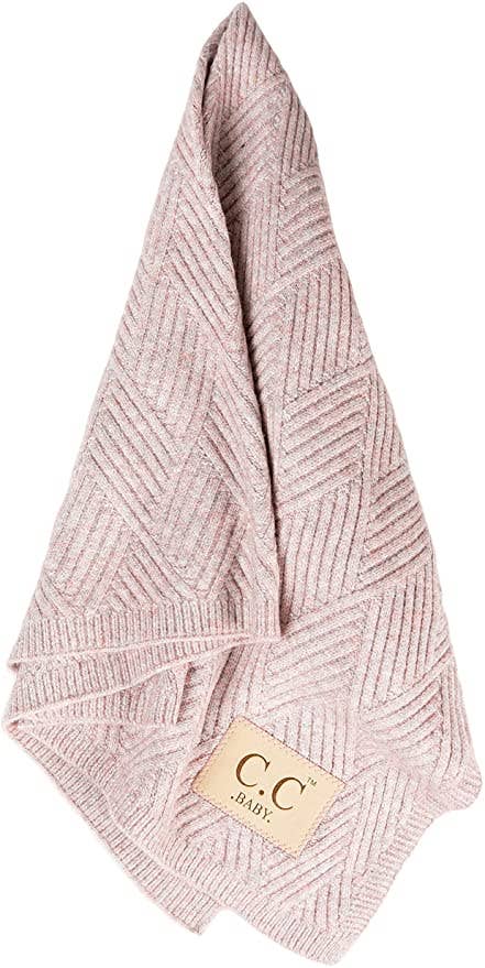 Baby Throw Blanket - Diagonal Basketweave (Rose)