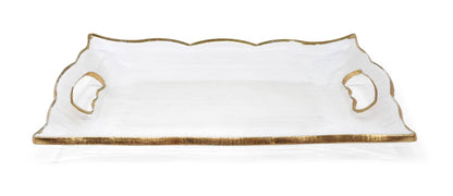 Rectangular Glass Tray with Handles and Gold Rim