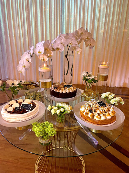 White Glass Cake Plate on Gold Stem