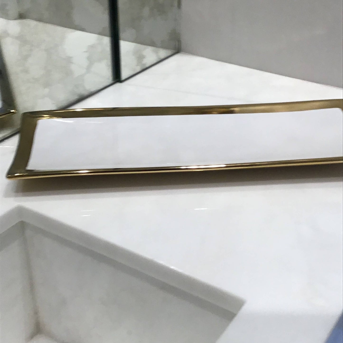 Gold Edged White Rectangular Tray