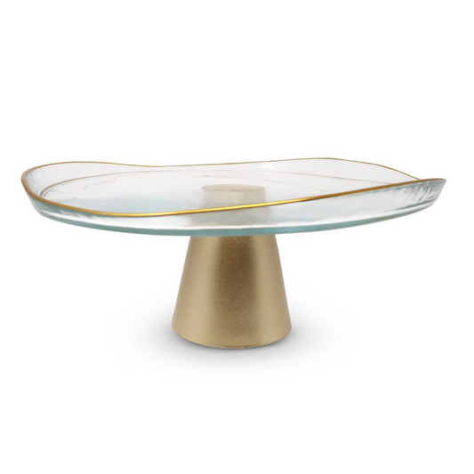 Gold Footed Glass Cake Plate