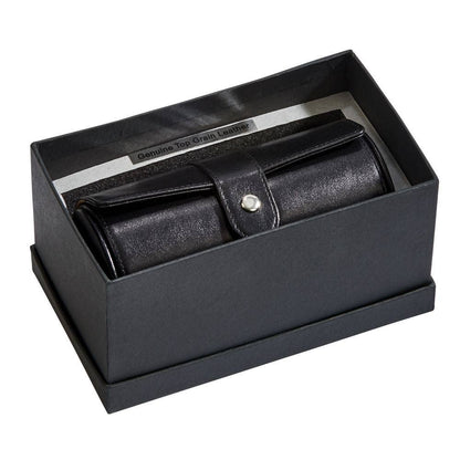 Black Leather Round Jewelry Case 6" X 3"