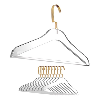 Matte Gold Hook Clothes Acrylic Hangers - 10 pack