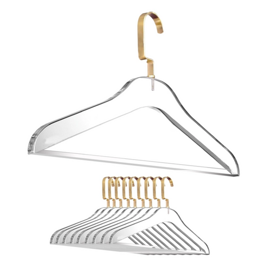 Matte Gold Hook Clothes Acrylic Hangers - 10 pack