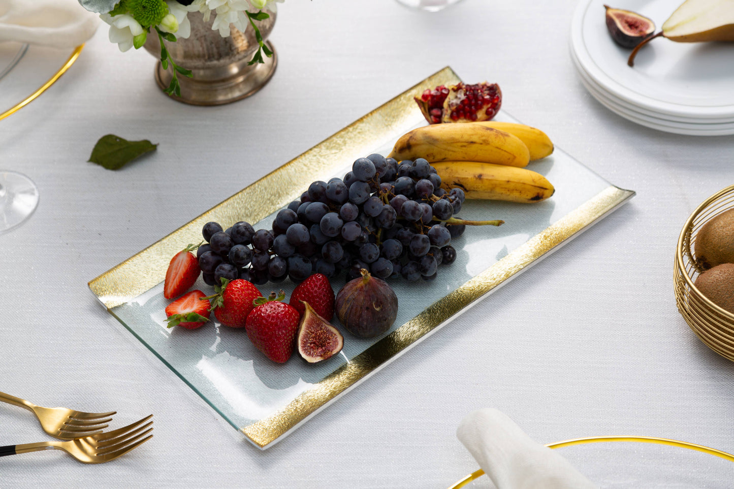 11.5"L Glass Tray With Gold Border