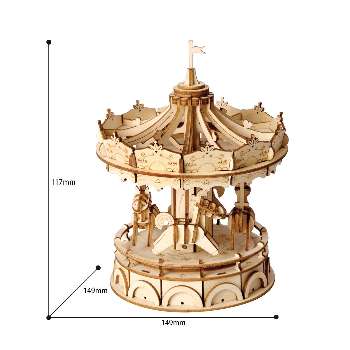 3D Laser Cut Wooden Puzzle: Merry-Go-Round