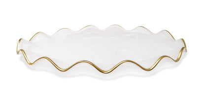 White Alabaster Oval Tray With Gold Ruffled Border (2 Sizes)