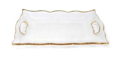 Rectangular Glass Tray with Handles and Gold Rim