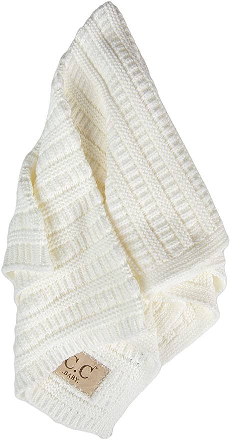 Baby Throw Blanket - Ribbed Knit (Ivory)