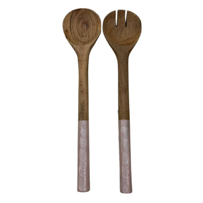 White Pearl Textured Enamel Wood Salad Servers