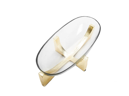 Glass Oval Bowl on Gold Block Base