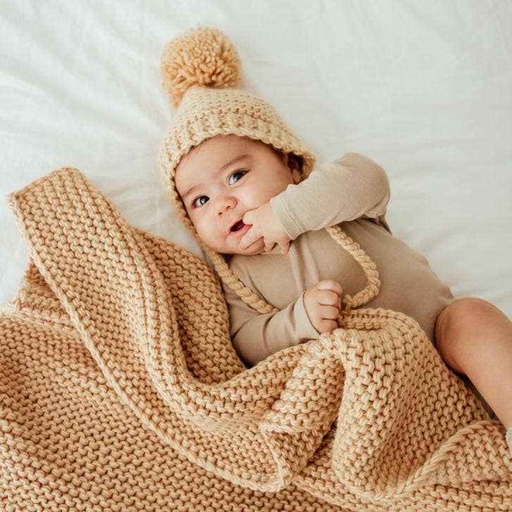 Latte Garter Stitch Knit Baby Blanket