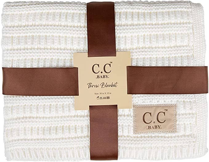 Baby Throw Blanket - Ribbed Knit (Ivory)