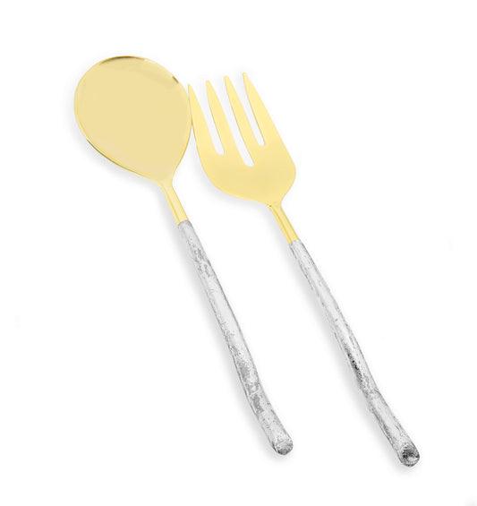 12"L Set of 2 Gold and Silver Handle Serving Spoons