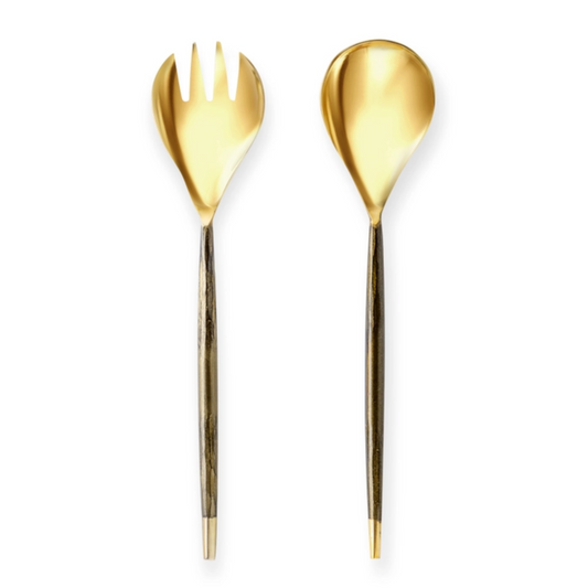 12”L Set Of 2  Salad Servers  Gold