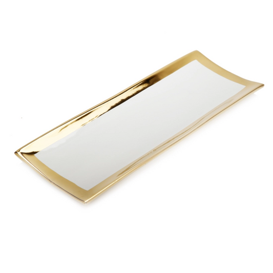 Gold Edged White Rectangular Tray