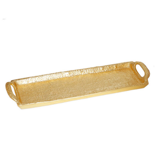 Textured Gold Oblong Tray with Handles - 14"L x 4.25"W