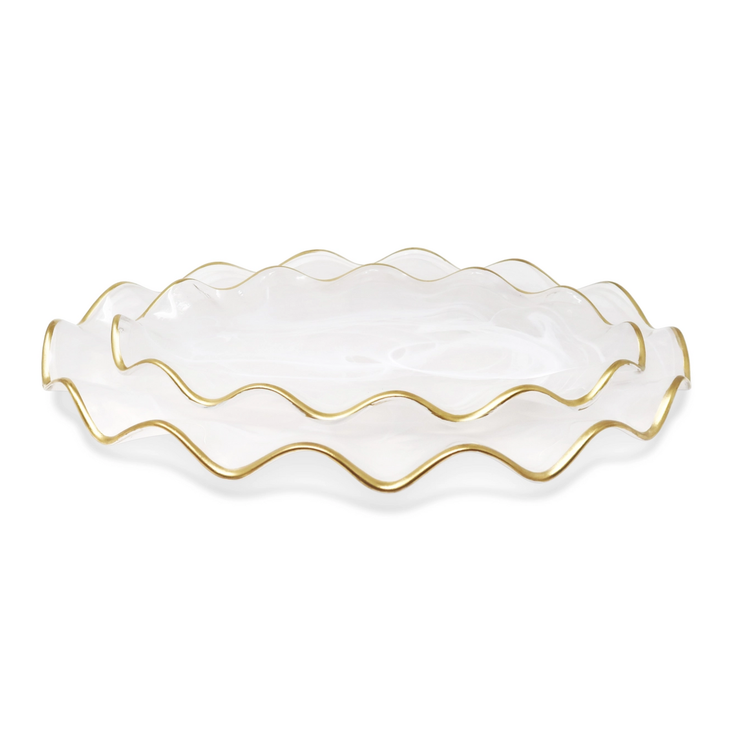 White Alabaster Oval Tray With Gold Ruffled Border (2 Sizes)