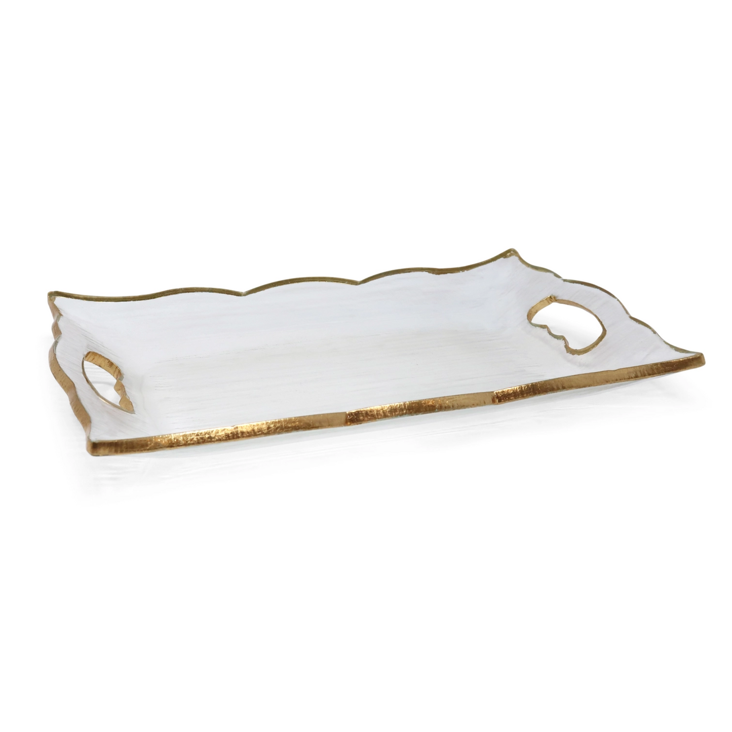 Rectangular Glass Tray with Handles and Gold Rim