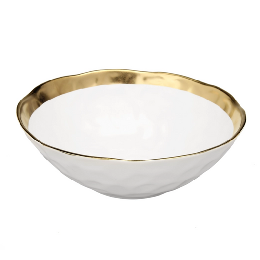 White Bowl with Gold Rim 8.75”D x 3”H